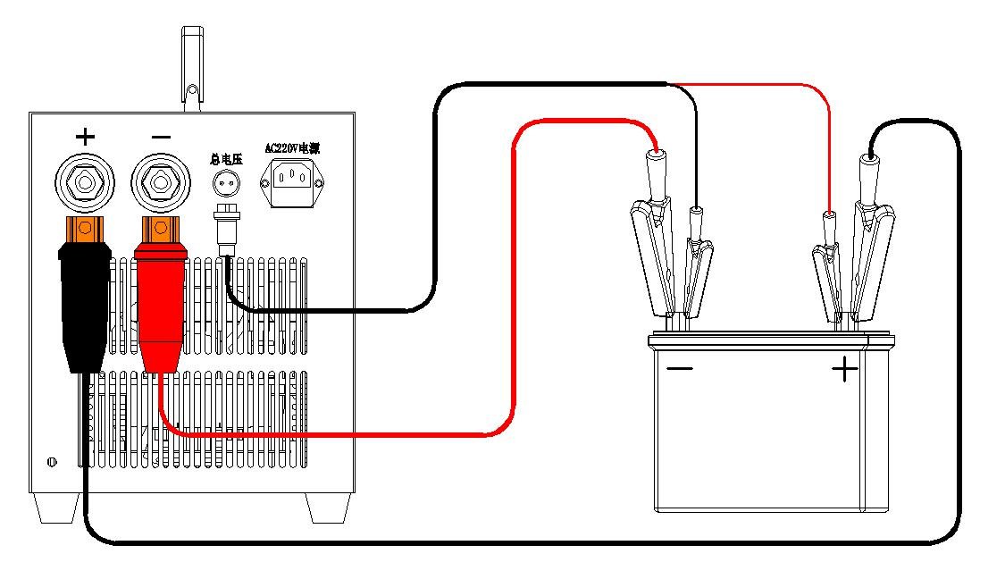 放电仪与蓄电池间线路连接示意图