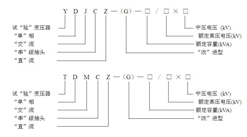交直流试验变压器产品型号含义
